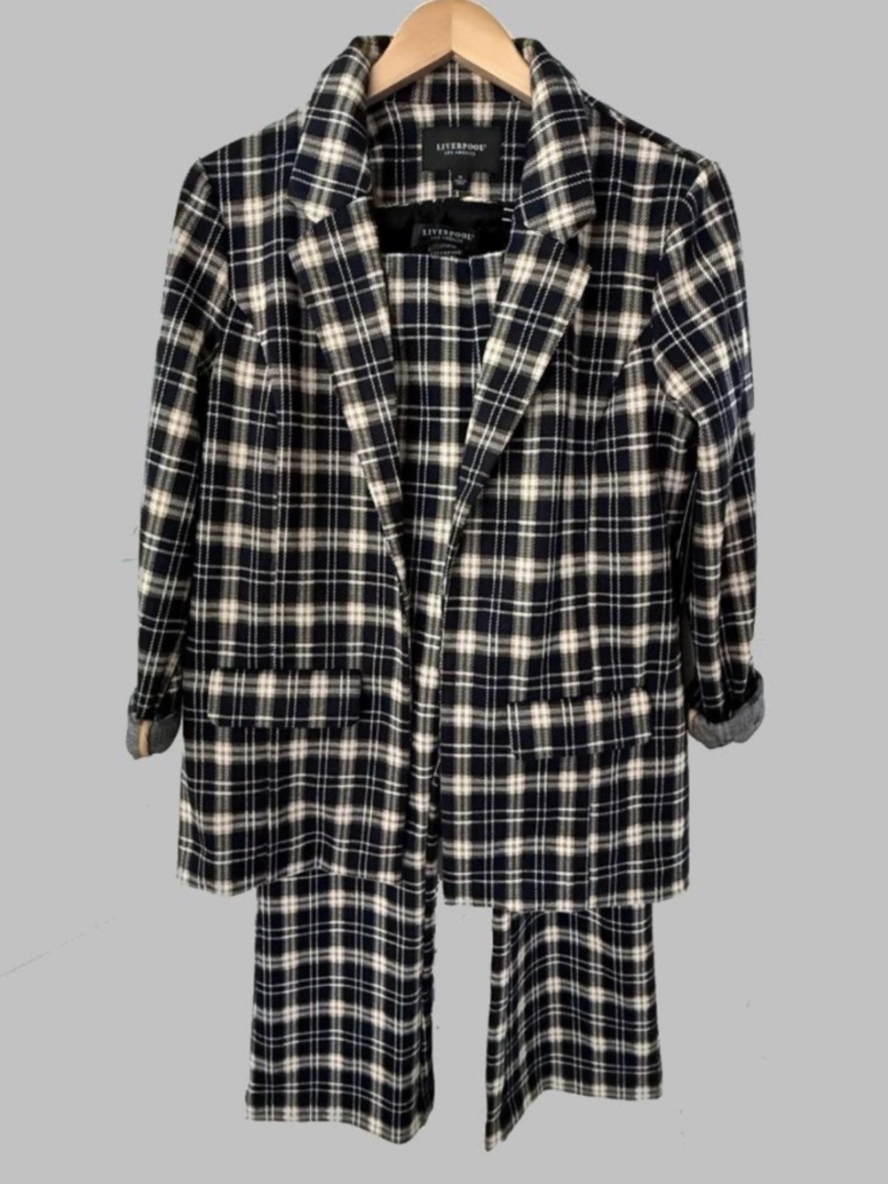 NWT Liverpool LA Navy Tartan Plaid Blazer & Stella Kick Flare Set M/6